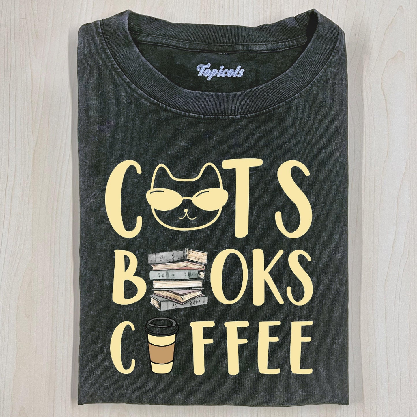 CATS BOOKS AND COFFEE  SHIRT